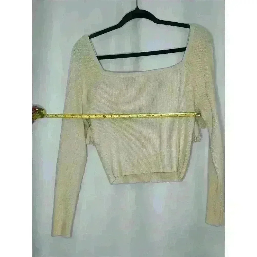 Lalavon Women's Ivory Ruffle Detail Square Neck Sweater Top Size L - Picture 6 of 12